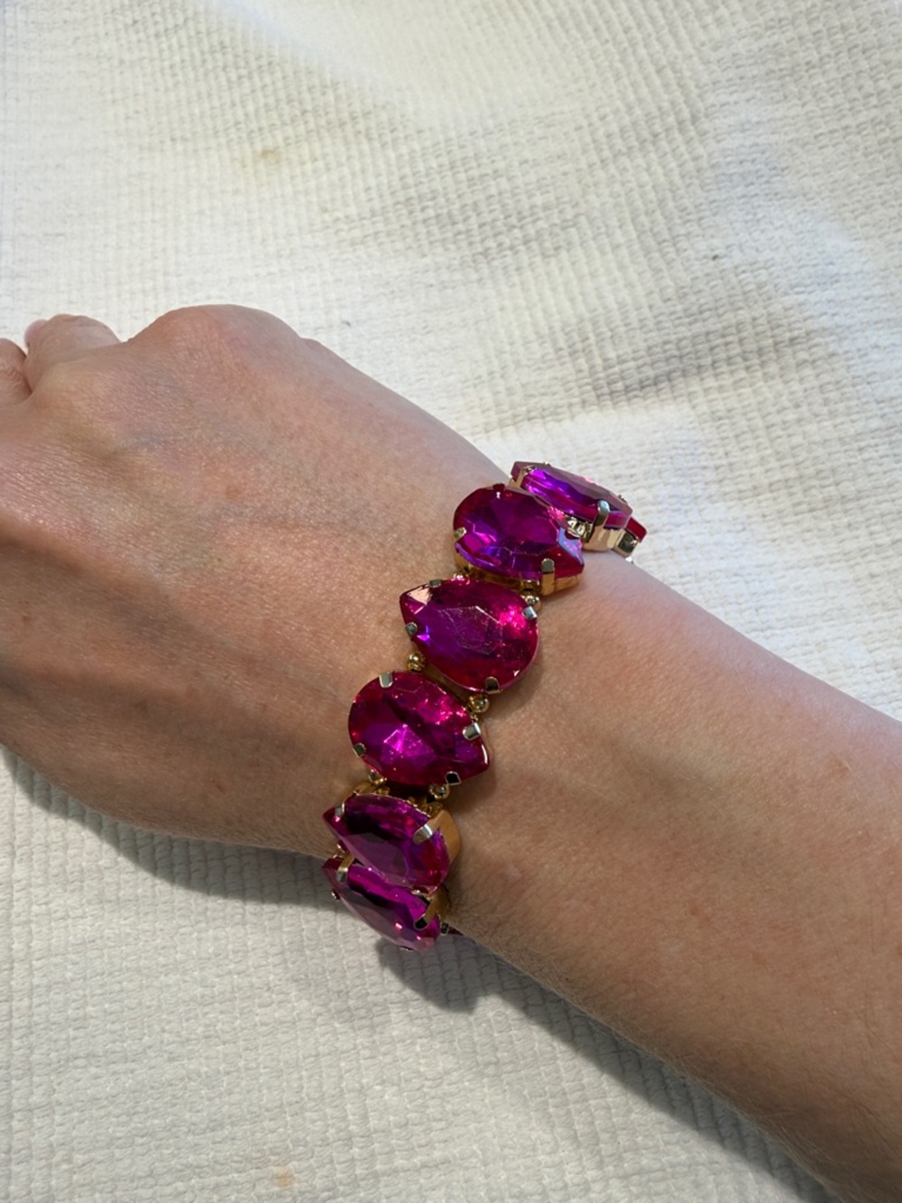 Gold-Tone Bracelet with Fuchsia Pink Gemstones - Women Jewelry